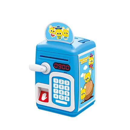 8001 Fingerprint Sensor Unlock ATM Piggy Bank Automatic Rolling Money Simulation Password Safe Toy(Big-headed Rat Blue)-garmade.com