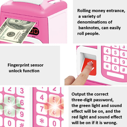 8001 Fingerprint Sensor Unlock ATM Piggy Bank Automatic Rolling Money Simulation Password Safe Toy(Big-headed Rat Pink)-garmade.com