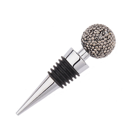 Crystal Ball Red Wine Stopper Diamond Zinc Alloy Metal Sealed Wine Cork(Bright Black)-garmade.com