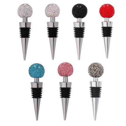 Crystal Ball Red Wine Stopper Diamond Zinc Alloy Metal Sealed Wine Cork(Black)-garmade.com