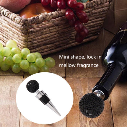 Crystal Ball Red Wine Stopper Diamond Zinc Alloy Metal Sealed Wine Cork(Bright Black)-garmade.com