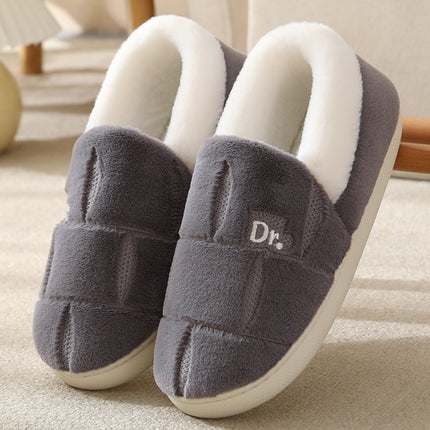 Autumn and Winter Plaid Thickened Warm Cotton Slippers Non-slip Home Cotton Shoes, Size:42-43(Grey)-garmade.com