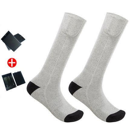 Y201 Winter Warm Tube Heated Cotton Socks Outdoor Heated Ski Socks, Style:with Battery Box(Grey Black)-garmade.com