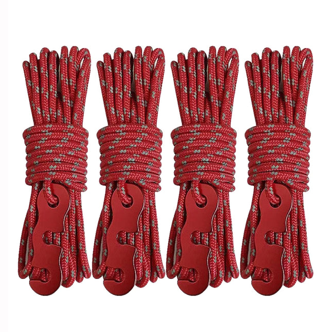 4m x 4 Rolls Outdoor Camping Tent Canopy Wind Rope Luminous Multi-Function Wind Rope Buckle Tent Fixed Rope(S Buckle-Red )-garmade.com