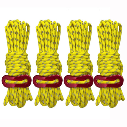4m x 4 Rolls Outdoor Camping Tent Canopy Wind Rope Luminous Multi-Function Wind Rope Buckle Tent Fixed Rope(Figure 8 Buckle-Yellow)-garmade.com