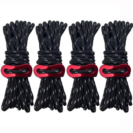 4m x 4 Rolls Outdoor Camping Tent Canopy Wind Rope Luminous Multi-Function Wind Rope Buckle Tent Fixed Rope(Figure 8 Buckle-Black)-garmade.com
