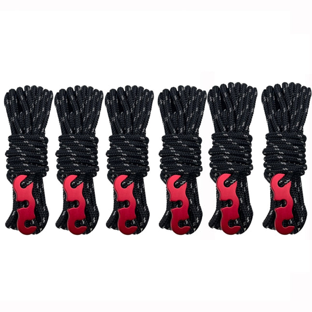 4m x 6 Rolls Outdoor Camping Tent Canopy Wind Rope Luminous Multi-Function Wind Rope Buckle Tent Fixed Rope( S Buckle-Black)-garmade.com
