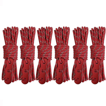 4m x 6 Rolls Outdoor Camping Tent Canopy Wind Rope Luminous Multi-Function Wind Rope Buckle Tent Fixed Rope(S Buckle-Red )-garmade.com