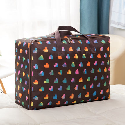 Oxford Cloth Quilt Moisture-Proof & Waterproof Storage Bag Zipper Portable Moving Luggage Bag, Specification: 70x50x30cm(Coffee Heart)-garmade.com