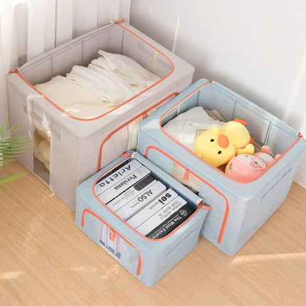 22L 39x29x20cm Fabric Steel Frame Quilt Clothing Storage Box Cotton Linen Storage Bag with Window(Beige)-garmade.com