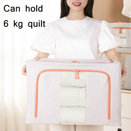 66L 50x40x33cm Fabric Steel Frame Quilt Clothing Storage Box Cotton Linen Storage Bag with Window(Grey)-garmade.com