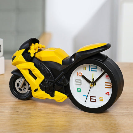 Motorcycle Alarm Clock Ornaments Creative Child Gift Clock(Yellow Motorcycle Racing)-garmade.com