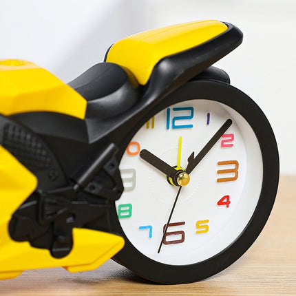 Motorcycle Alarm Clock Ornaments Creative Child Gift Clock(Yellow Motorcycle Racing)-garmade.com