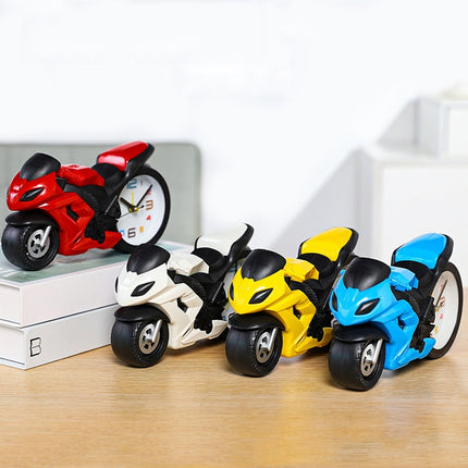 Motorcycle Alarm Clock Ornaments Creative Child Gift Clock(White Motorcycle Racing)-garmade.com