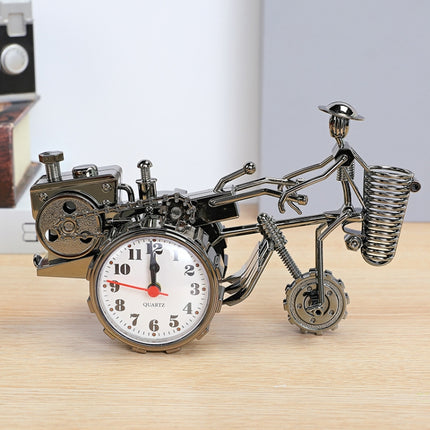 K0931 Retro Clock Ornaments Office Desk Pen Tube Tractor Model Children Toy Alarm(Ugin Color)-garmade.com