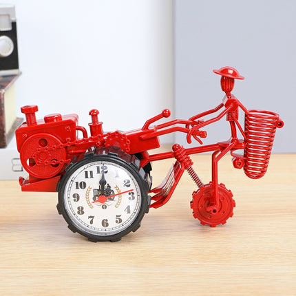 K0931 Retro Clock Ornaments Office Desk Pen Tube Tractor Model Children Toy Alarm(Red)-garmade.com