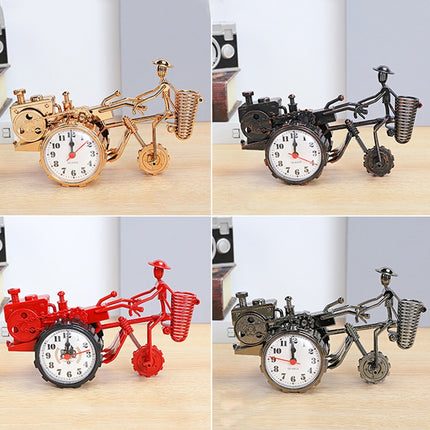 K0931 Retro Clock Ornaments Office Desk Pen Tube Tractor Model Children Toy Alarm(Ancient Copper)-garmade.com