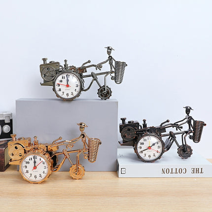 K0931 Retro Clock Ornaments Office Desk Pen Tube Tractor Model Children Toy Alarm(Ancient Copper)-garmade.com