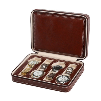 8-Digit Watch Storage Box Watch Display Box Portable Watch Travel Bag, Specification: 24 x 18 x 6cm(Brown )-garmade.com