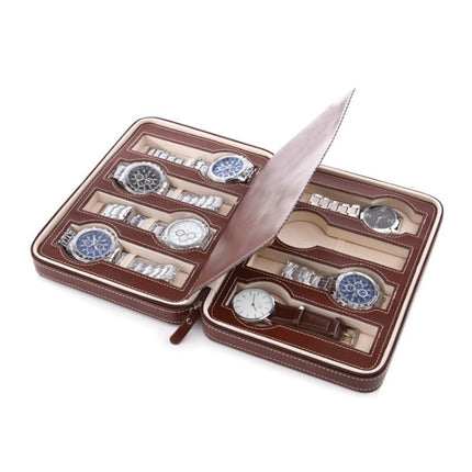 8-Digit Watch Storage Box Watch Display Box Portable Watch Travel Bag, Specification: 24 x 18 x 6cm(Brown )-garmade.com