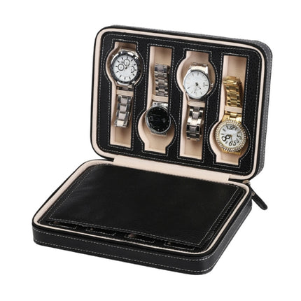 8-Digit Watch Storage Box Watch Display Box Portable Watch Travel Bag, Specification: 24 x 18 x 6cm(Black )-garmade.com