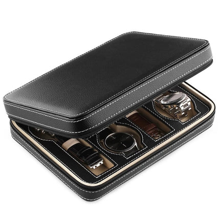 8-Digit Watch Storage Box Watch Display Box Portable Watch Travel Bag, Specification: 24 x 18 x 6cm(Black )-garmade.com