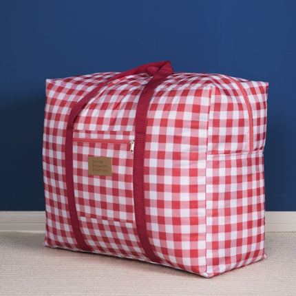 Oxford Cloth Washable Dustproof Quilt Storage Bag Travel Moving Portable Storage Bag, Specification: 43x33x18cm(Red Plaid)-garmade.com