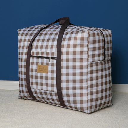 Oxford Cloth Washable Dustproof Quilt Storage Bag Travel Moving Portable Storage Bag, Specification: 43x33x18cm(Coffee Plaid)-garmade.com