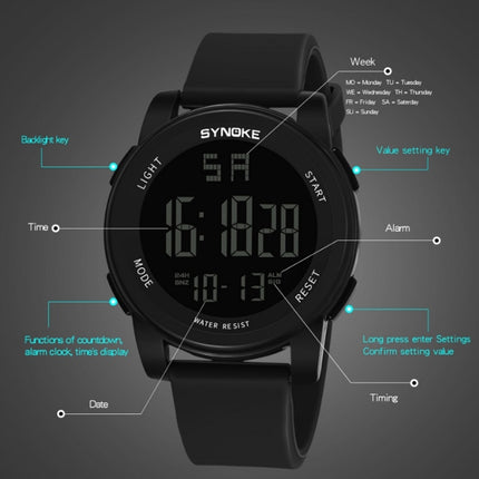 SYNOKE 9002 Men Outdoor Waterproof Sports Watch Multifunctional Luminous Digital Watch(Black)-garmade.com
