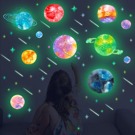 2 Sets ZSZ1757 Luminous Colorful Universe Planet Wall Stickers Children Room Living Room Simple Decorative Wall Stickers-garmade.com