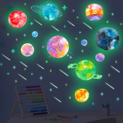 2 Sets ZSZ1757 Luminous Colorful Universe Planet Wall Stickers Children Room Living Room Simple Decorative Wall Stickers-garmade.com