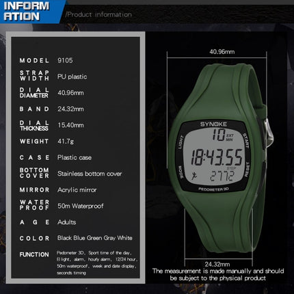 SYNOKE 9105 Multifunctional Sports Time Record Waterproof Pedometer Electronic Watch(Black)-garmade.com