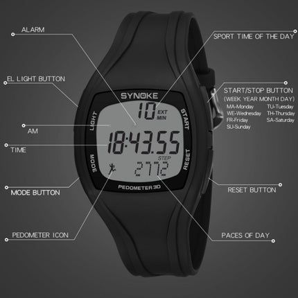 SYNOKE 9105 Multifunctional Sports Time Record Waterproof Pedometer Electronic Watch(White)-garmade.com