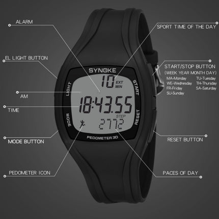 SYNOKE 9105 Multifunctional Sports Time Record Waterproof Pedometer Electronic Watch(Gray)-garmade.com