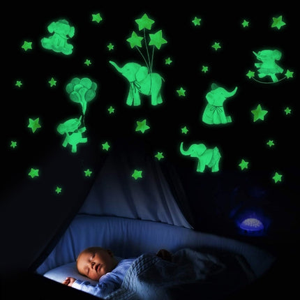 2 PCS/Set YG016 Cartoon Animal Element Star Baby Elephant Luminous Wall Sticker, Specification: 21x30cm(Green Light)-garmade.com