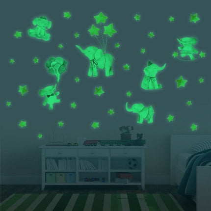 2 PCS/Set YG016 Cartoon Animal Element Star Baby Elephant Luminous Wall Sticker, Specification: 21x30cm(Green Light)-garmade.com