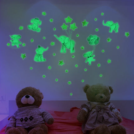 2 PCS/Set YG016 Cartoon Animal Element Star Baby Elephant Luminous Wall Sticker, Specification: 21x30cm(Green Light)-garmade.com