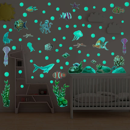 AFG3358 Blue Underwater World Luminous Wall Sticker, Specification: Green-garmade.com