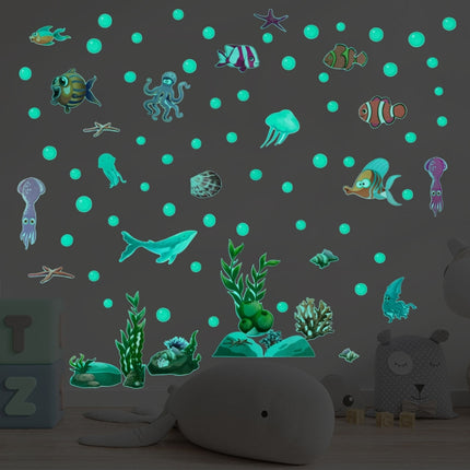 AFG3358 Blue Underwater World Luminous Wall Sticker, Specification: Green-garmade.com