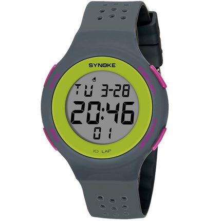 SYNOKE 67866 Swimming Waterproof Porous Breathable Silicone Strap Sports LED Electronic Watch(Gray)-garmade.com