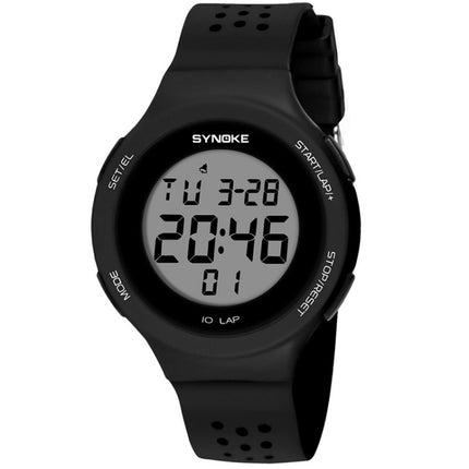 SYNOKE 67866 Swimming Waterproof Porous Breathable Silicone Strap Sports LED Electronic Watch(Black)-garmade.com