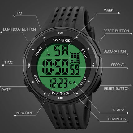 SYNOKE 9007 Men Outdoor Large Dial Shockproof And Drop Resistant Sports Electronic Watch(Black)-garmade.com