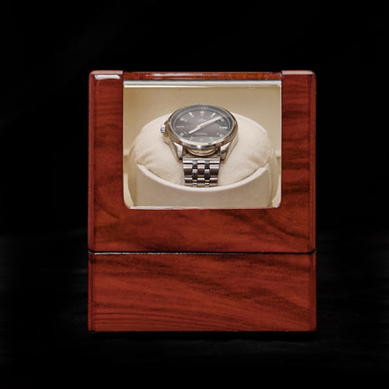 1+0 Automatic Strings Watch Box Varnished Rosewood Grain Watch Shaker, US Plug(13.5 x 13.5 x 13cm)-garmade.com
