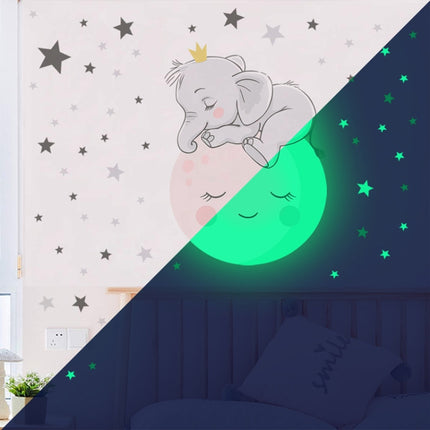 2 PCS ZSZ1778 Luminous Smiling Baby Elephant Wall Stickers Background Wall Bedroom Stickers, Specification: 28x28cm-garmade.com