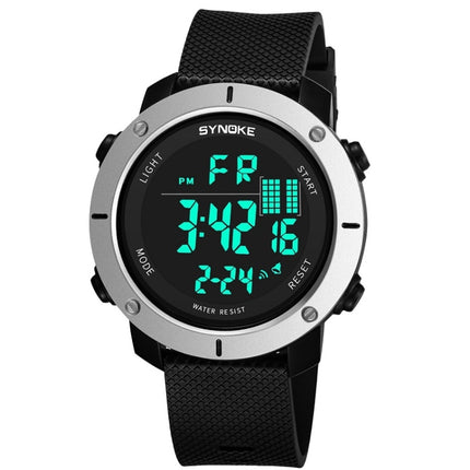 SYNOKE 9658 Student Outdoor Multi-Function Waterproof Large Dial Sports Electronic Watch(Black Silver)-garmade.com
