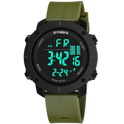 SYNOKE 9658 Student Outdoor Multi-Function Waterproof Large Dial Sports Electronic Watch(Military Green)-garmade.com