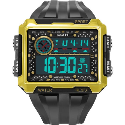 SYNOKE 6861 Outdoor Luminous Waterproof Multi-Function Square Large Screen Display Sports Electronic Watch(Black Gold)-garmade.com