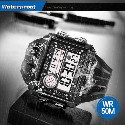 SYNOKE 6861 Outdoor Luminous Waterproof Multi-Function Square Large Screen Display Sports Electronic Watch(Black)-garmade.com