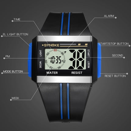 SYNOKE 9222 Men Large Screen Square Multi-Function Waterproof Luminous Electronic Watch(Black)-garmade.com