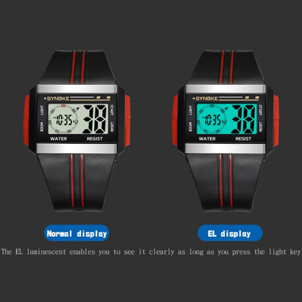 SYNOKE 9222 Men Large Screen Square Multi-Function Waterproof Luminous Electronic Watch(Red)-garmade.com